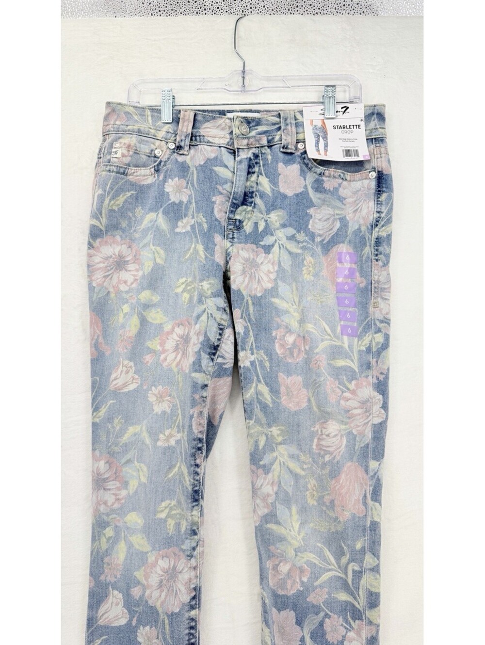 Seven 7 Cropped Jeans 6 Womens Light Blue Floral Print Starlette Crop New - Picture 3 of 12